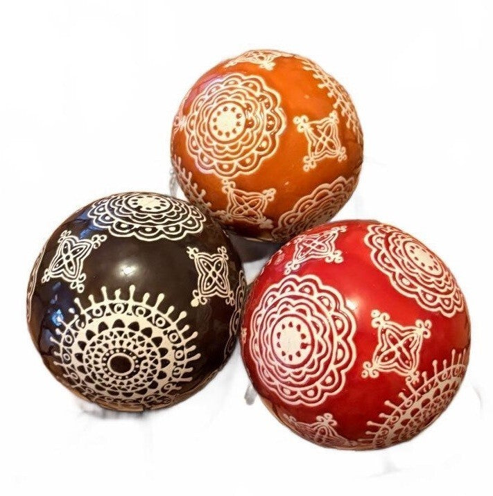 12" Decorative Metal Twig Bowl with Three Hand-Painted Ceramic Spheres
