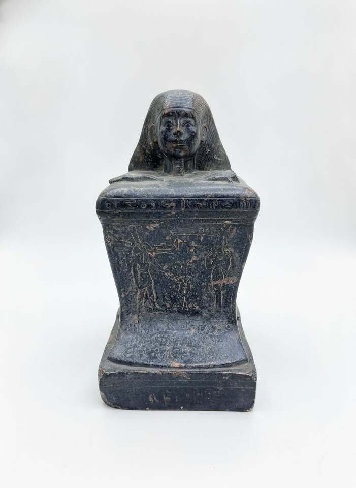 Ancient Egyptian Style Black Stone Ushabti Statue with Hieroglyphs