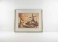 Vintage Signed 'Rivière en Flandre' Windmill Landscape Print After Van Aerten