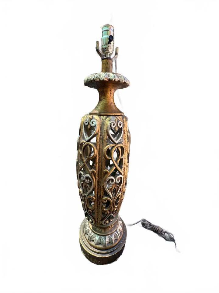 Vintage Ceramic Table Lamp with Intricate Carved Design and Gold Finish