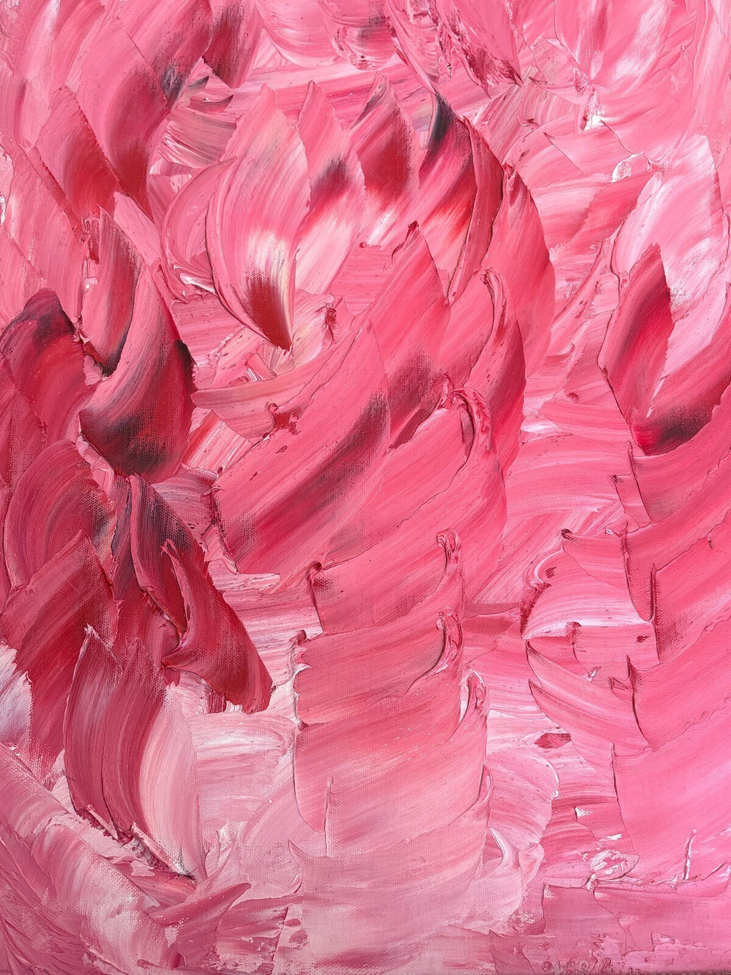 Original Signed Abstract Pink Palette Knife Painting with Black Frame, Hollywood