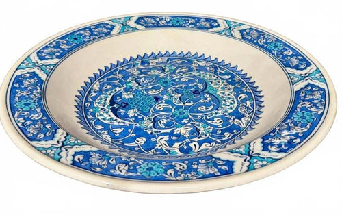 15.5" Large Altın Gini Handmade Iznik Ceramic Decor Plate Turkey Blue Turquoise