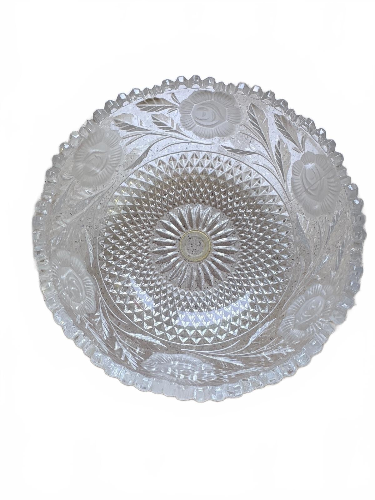 Vintage Pressed Glass Floral Pattern Bowl, 10-inch Diameter