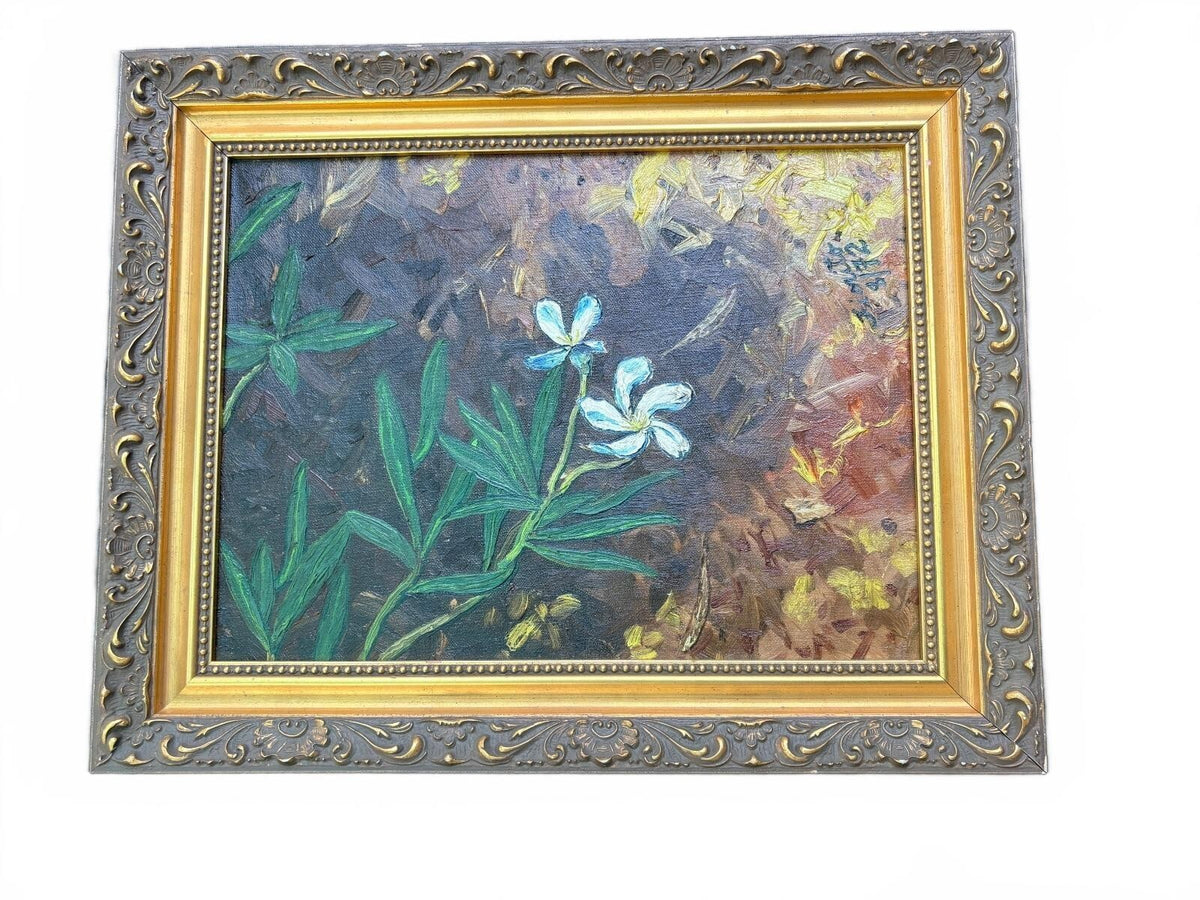 16 x 20" Signed Vintage Floral Oil Painting with Ornate Gold Frame