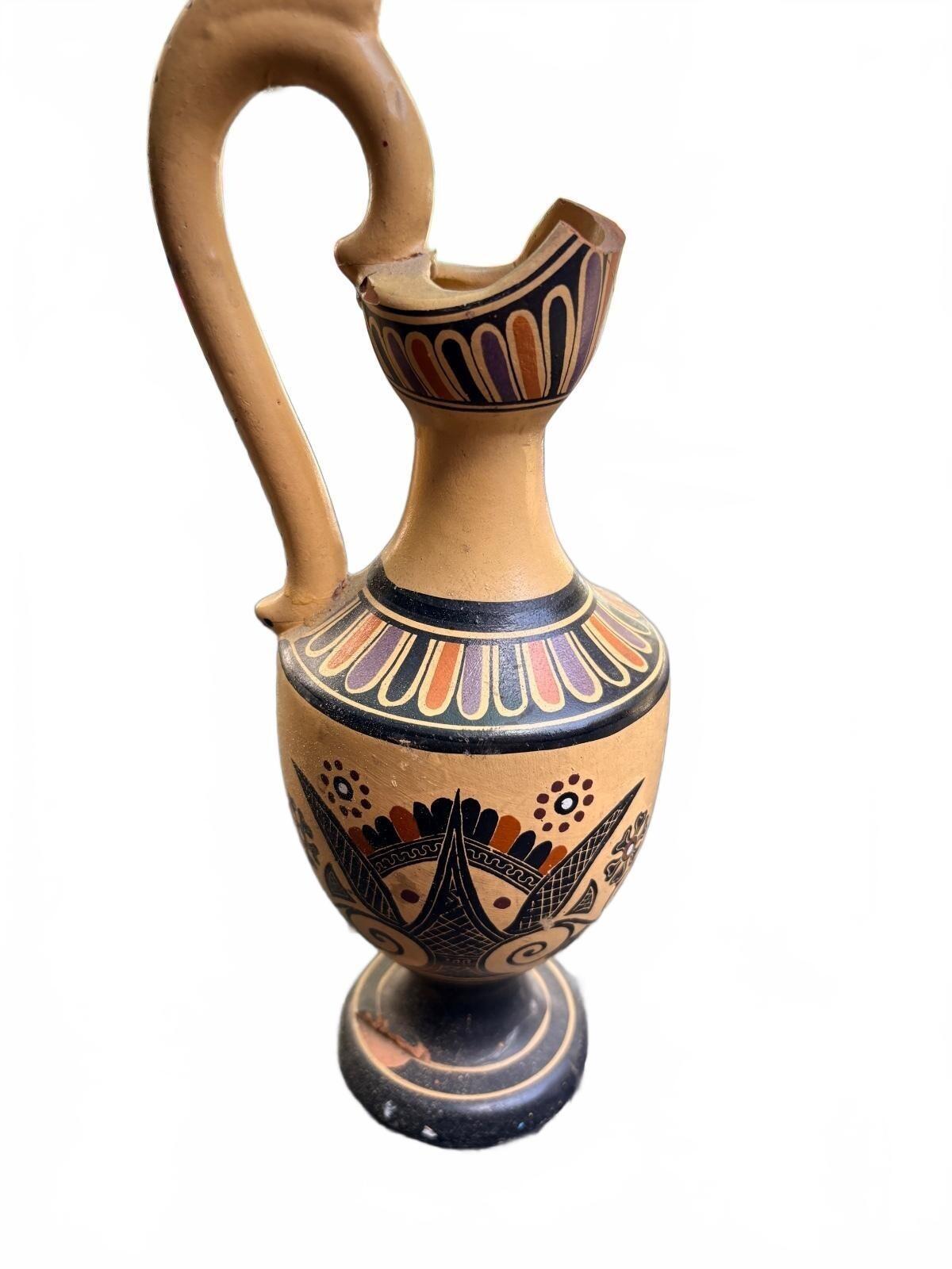 Greek Hand-Painted Ceramic Ewer by D. Vassilopoulos, Vintage Decorative Vase