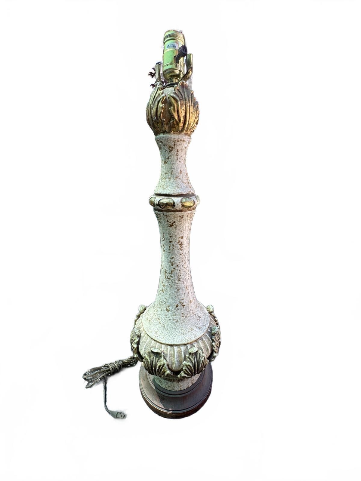 Vintage Ceramic Table Lamp with Ornate Gold Leaf Detailing and Wooden Base