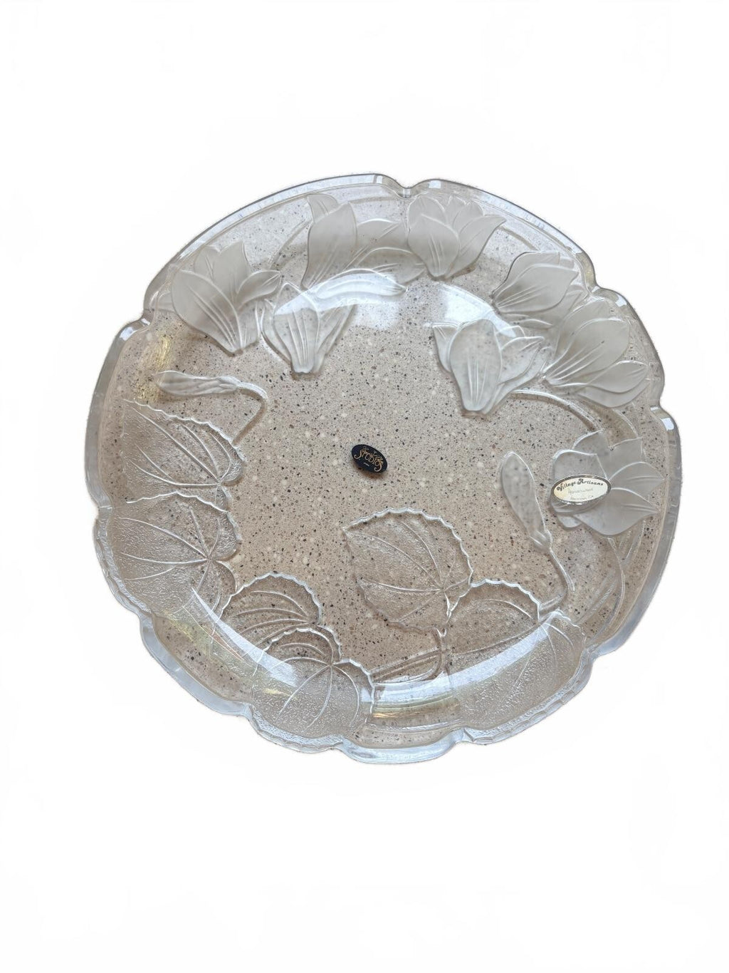 Village Artisans Handcrafted Glass Serving Platter with Leaf Design, Made in USA