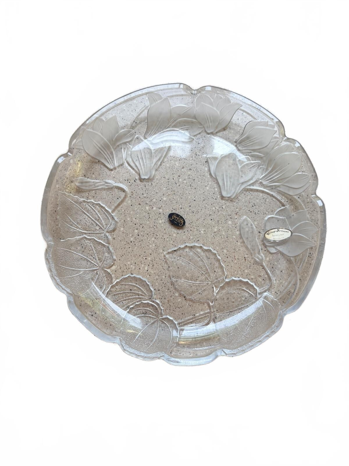 Village Artisans Handcrafted Glass Serving Platter with Leaf Design, Made in USA