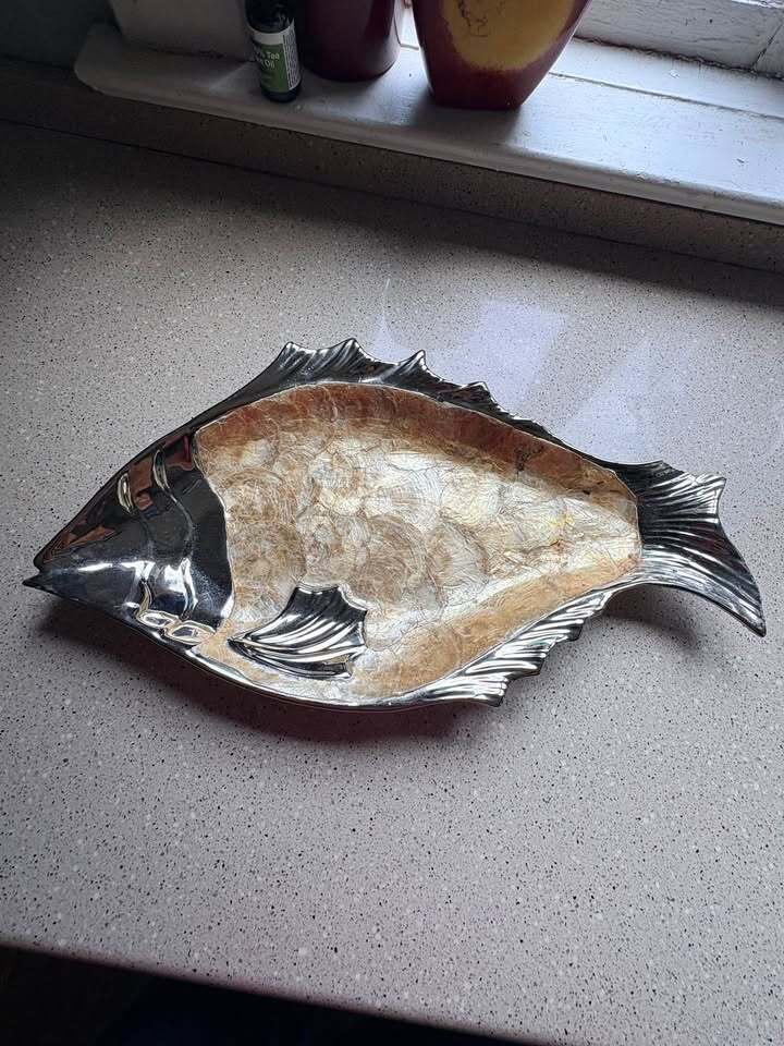 Fish-Shaped Decorative Platter with Capiz Shell Inlay