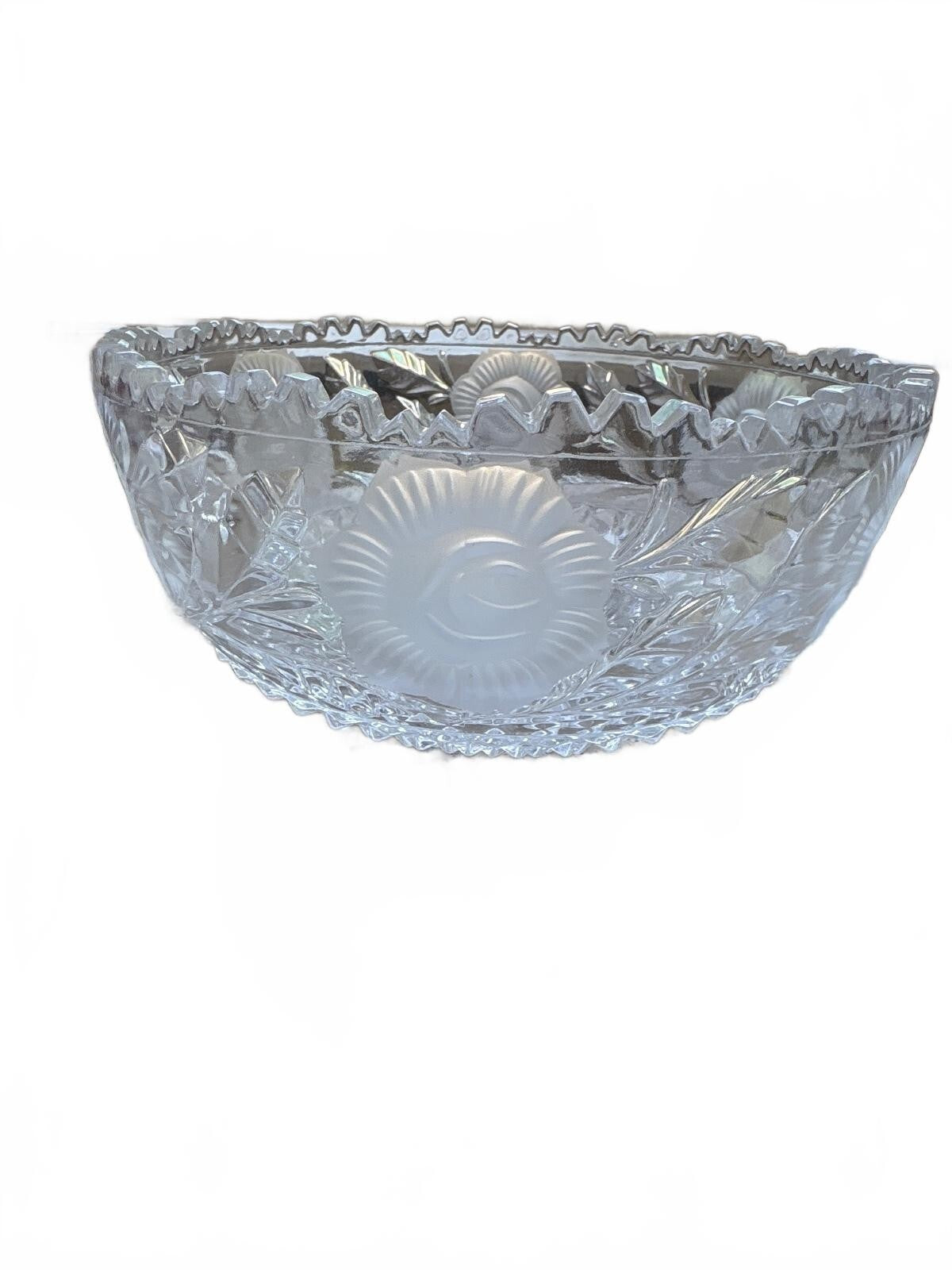 Vintage Pressed Glass Floral Pattern Bowl, 10-inch Diameter