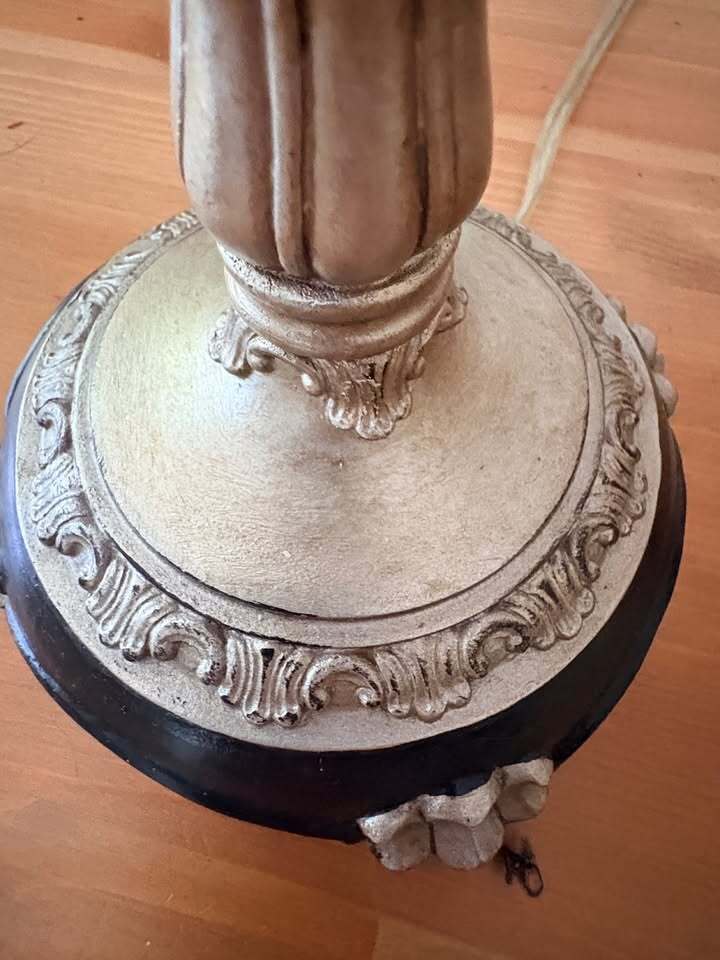 Hollywood Regency Style Vintage Table Lamp with Ornate Base and Fabric Shade