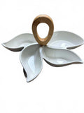 Branbani Ceramic Leaf-Shaped Divided Serving Dish with Wooden Handle