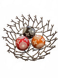 12" Decorative Metal Twig Bowl with Three Hand-Painted Ceramic Spheres