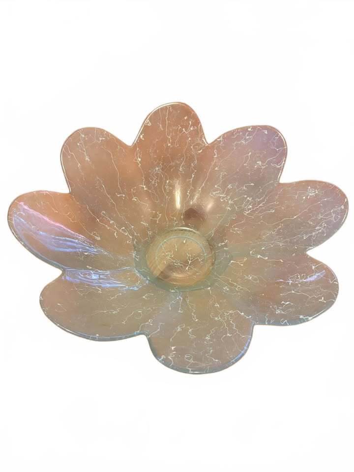 18” Large Design Guild Made in Spain Flower-Shaped Frosted Glass Bowl