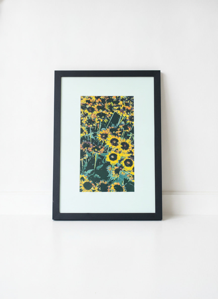 Framed Sunflower Floral Art Print with Black Wood Frame 20 x29 inches