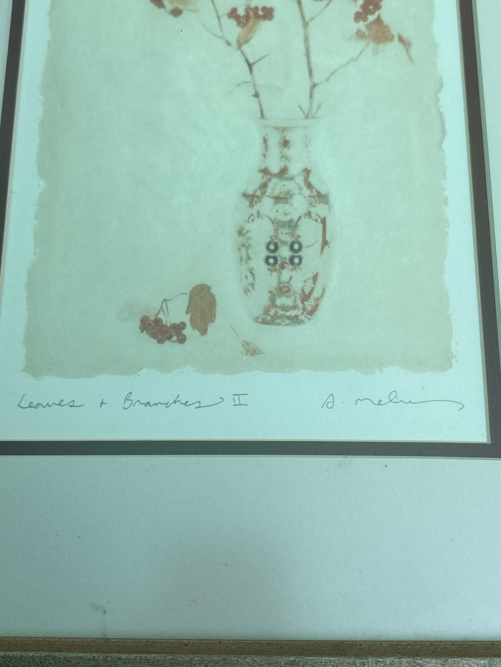 A. Melvin Signed 'Leaves & Branches II' Floral Print in Ornate Gold Frame