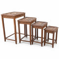 Vintage Hand Carved Chinese Wood Nesting Tables, Set of 4