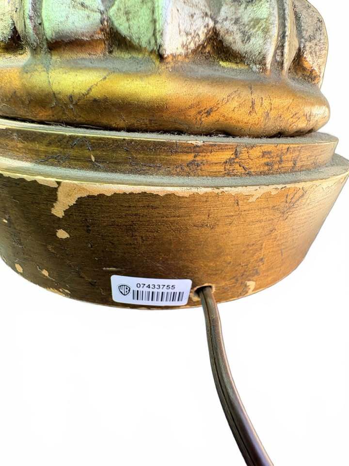 Vintage Ceramic Table Lamp with Intricate Carved Design and Gold Finish