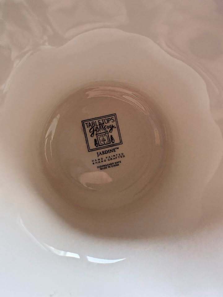 Tabletops Gallery Jardine Hand Painted Ceramic Pedestal Bowl and Plate Set