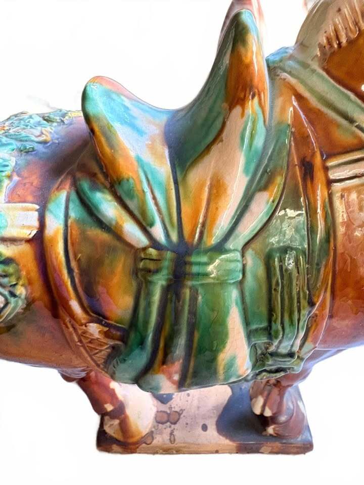 Vintage Ceramic Tang Dynasty Style Glazed Horse Sculpture