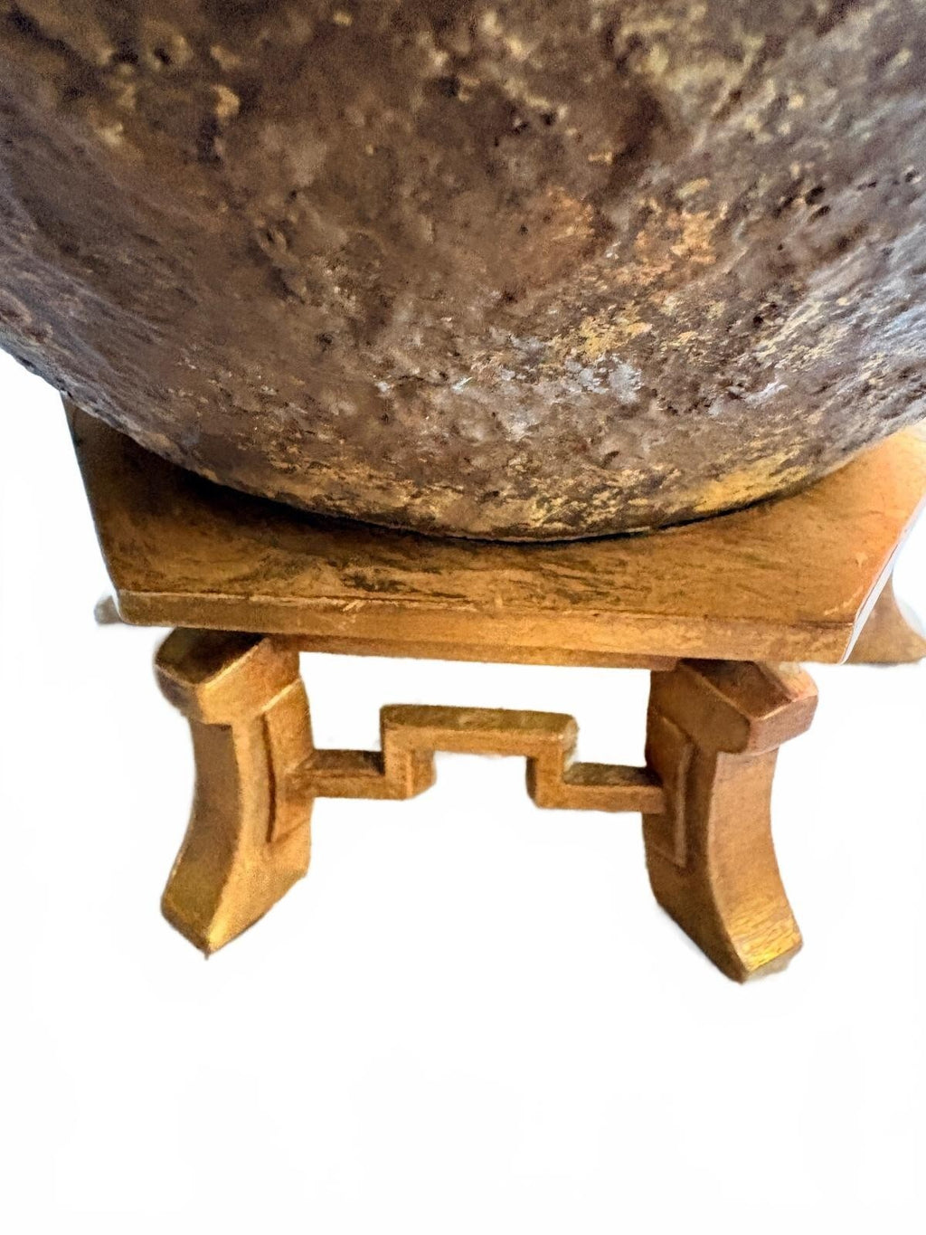 Rustic Asian-Inspired Bronze and Wood Lidded Jar with Stand