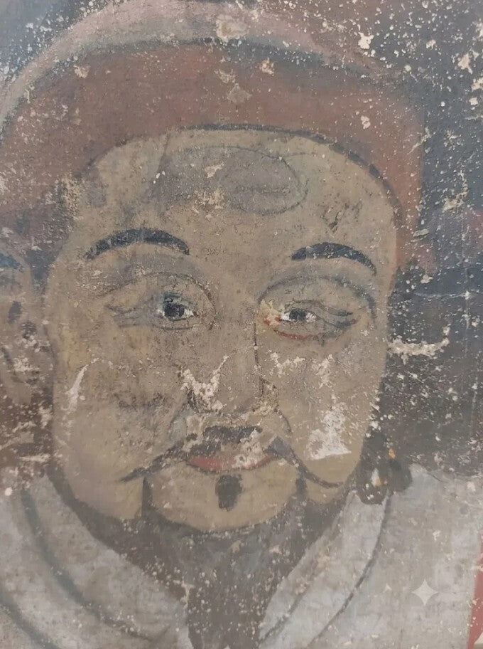 Rare Antique 12 x 15" Framed Yao Ceremonial Mask Depicting Dao Tsien Tao Figure