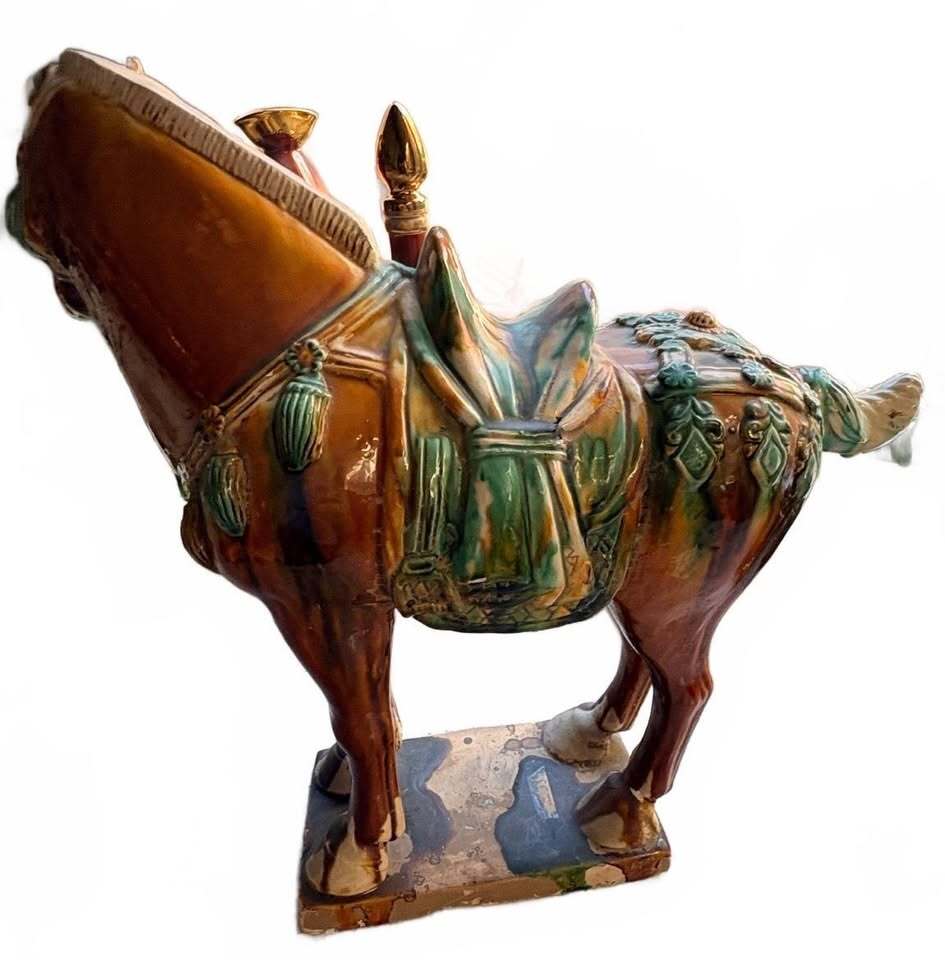 Vintage Ceramic Tang Dynasty Style Glazed Horse Sculpture