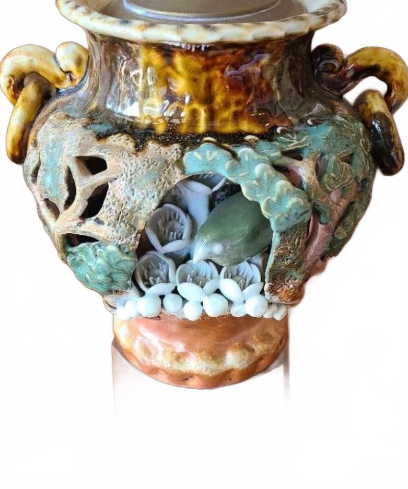 MCM Capodimonte Ceramic Table Lamp with Decorative Bird Motif- No Shade Included