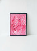 Original Signed Abstract Pink Palette Knife Painting with Black Frame, Hollywood
