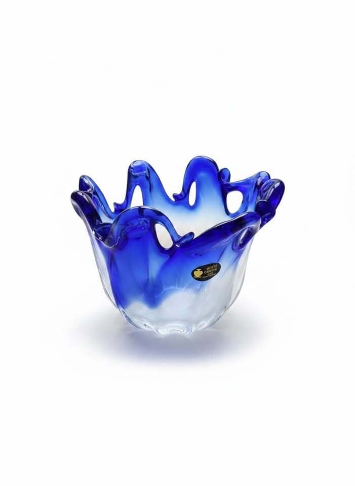 Vintage Cobalt Blue Hand Blown Murano Glass Sculptural Bowl Made in Italy