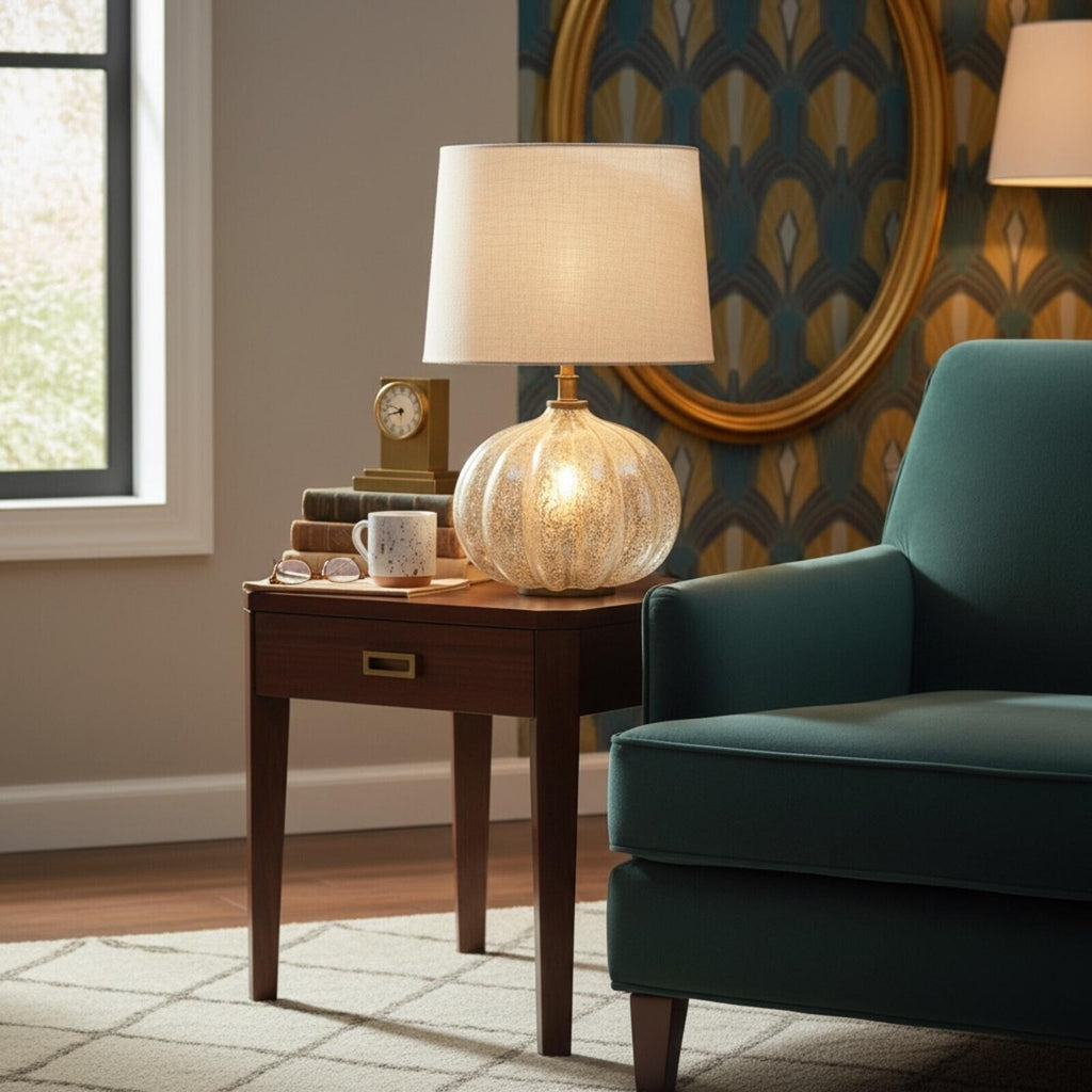 Vintage Pumpkin-Shaped Table Lamp Base with Patina Finish
