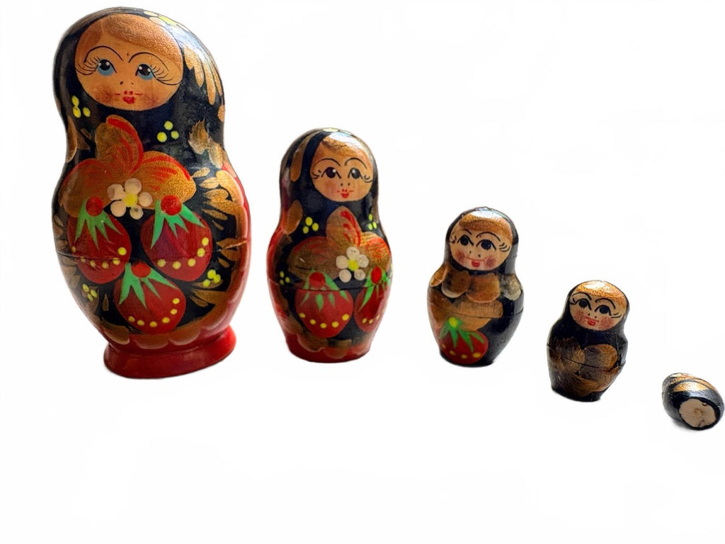 Vintage Russian Wooden Matryoshka Nesting Dolls Hand Painted Floral Set