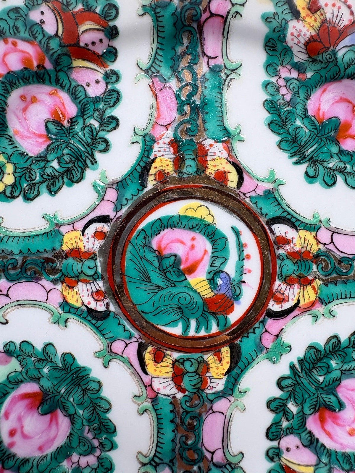 Vintage Decorative Porcelain Plate with Floral Pattern and Gold Trim
