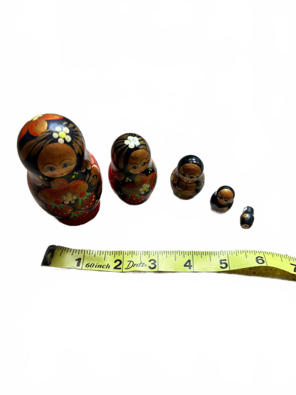Vintage Russian Wooden Matryoshka Nesting Dolls Hand Painted Floral Set