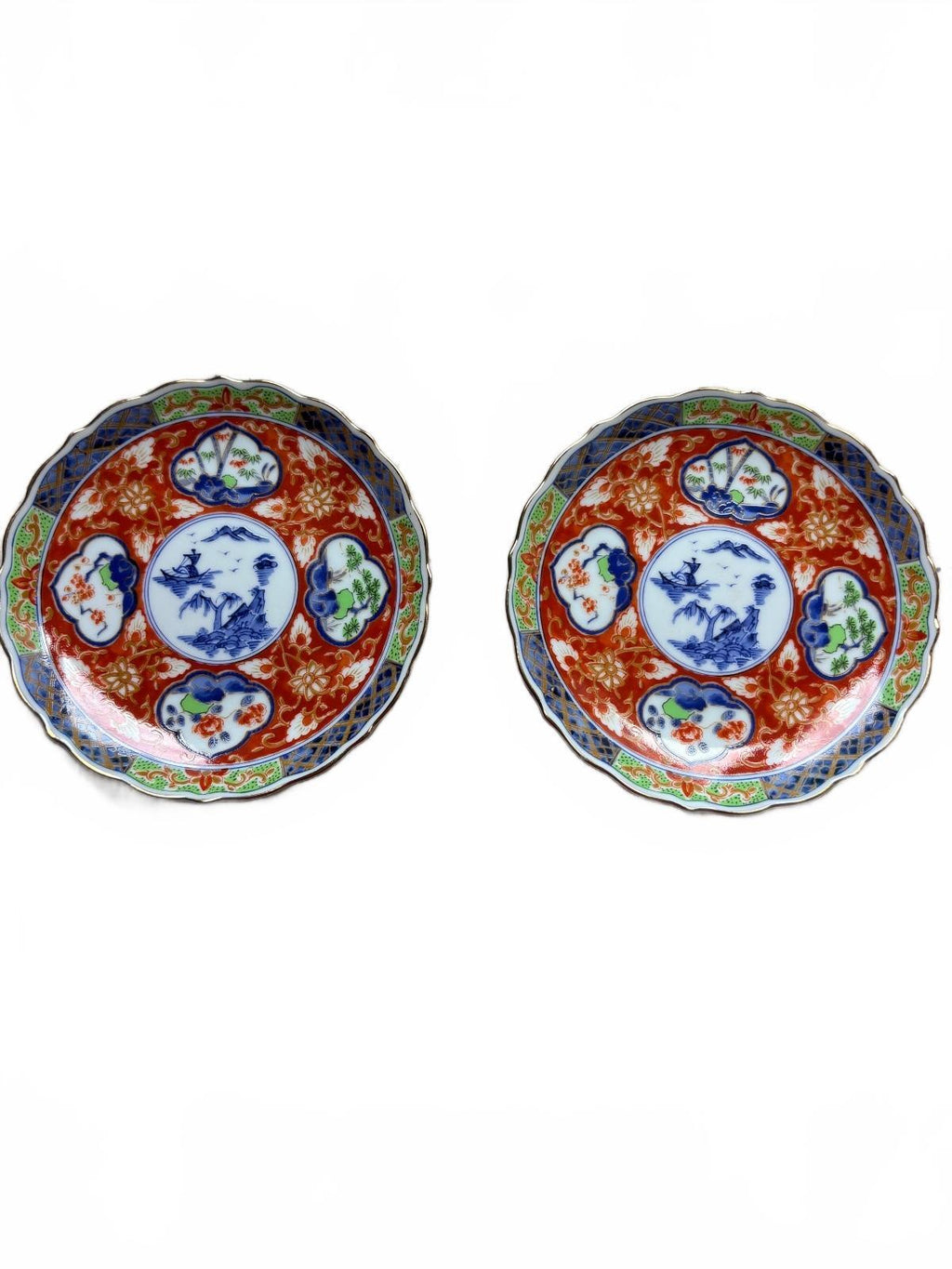 Takachiyo Japanese Porcelain Imari Style Decorative Plates, Set of 2