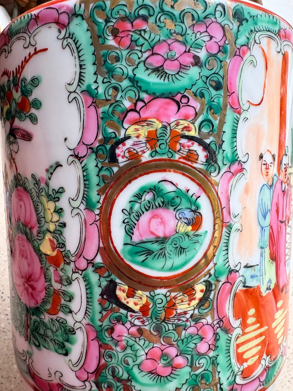 Vintage Chinese Porcelain Teapot with Hand-Painted Floral and Figure Motifs