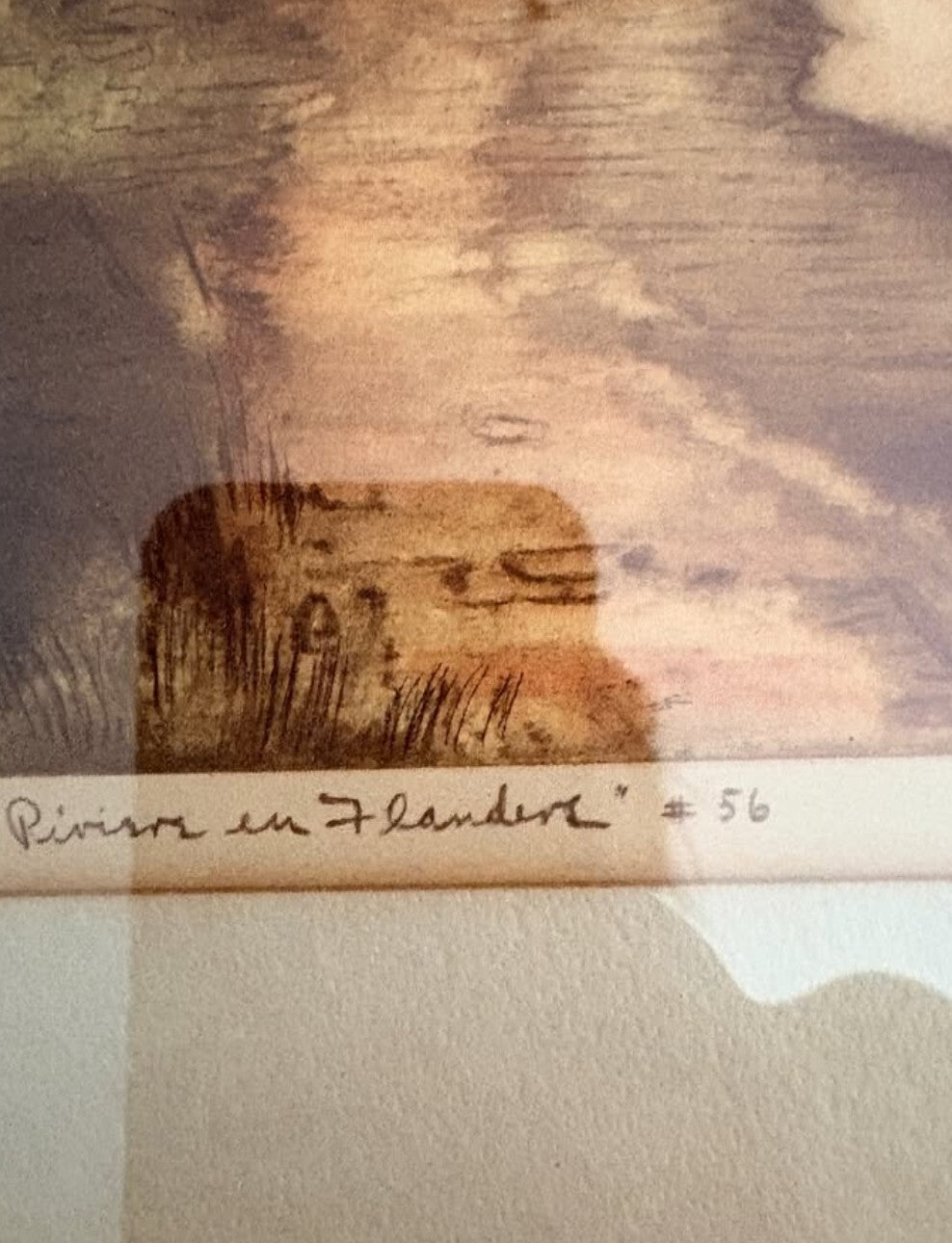 Vintage Signed 'Rivière en Flandre' Windmill Landscape Print After Van Aerten