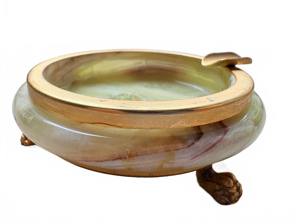 MCM Cappelluti Vintage Onyx Marble Ashtray with Gold Tone Metal Feet