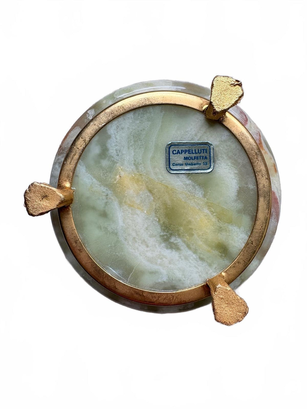 MCM Cappelluti Vintage Onyx Marble Ashtray with Gold Tone Metal Feet