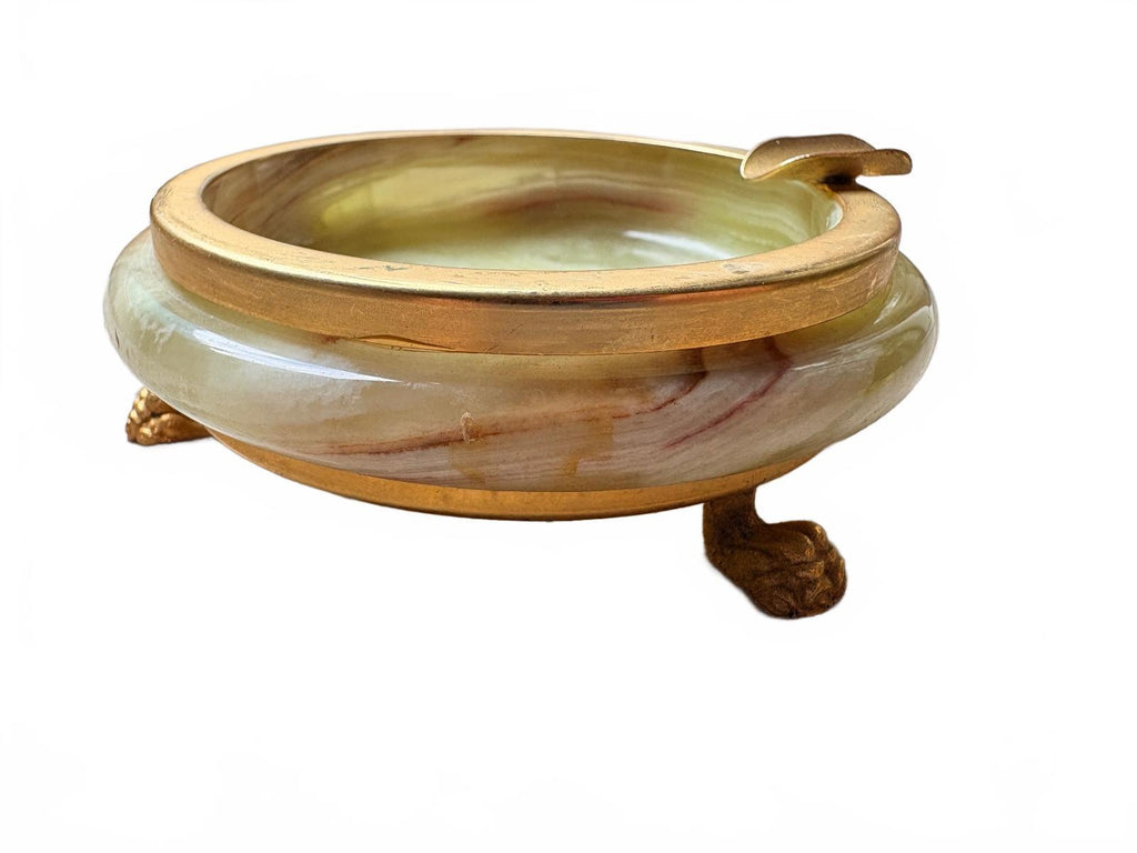 MCM Cappelluti Vintage Onyx Marble Ashtray with Gold Tone Metal Feet
