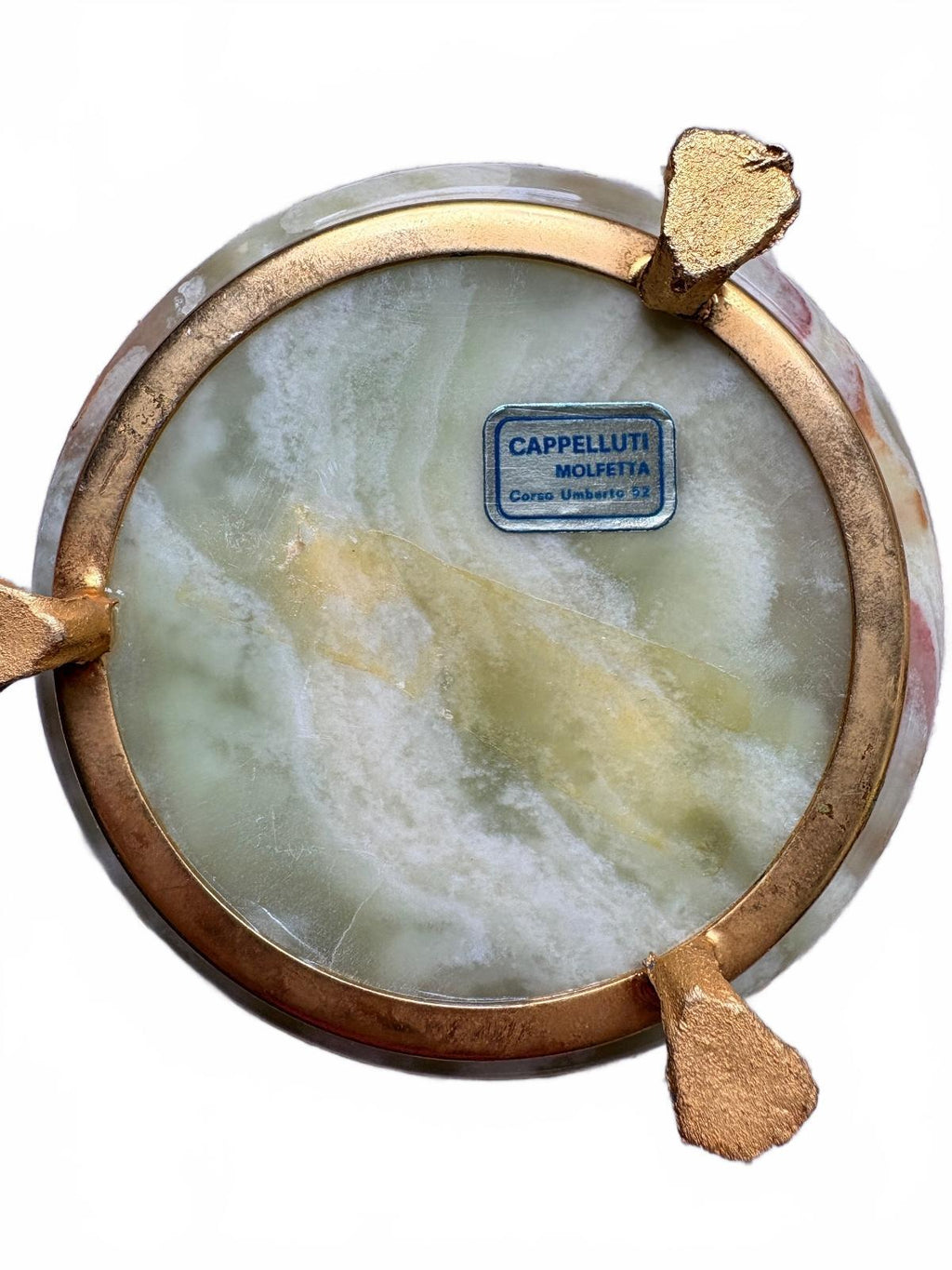 MCM Cappelluti Vintage Onyx Marble Ashtray with Gold Tone Metal Feet