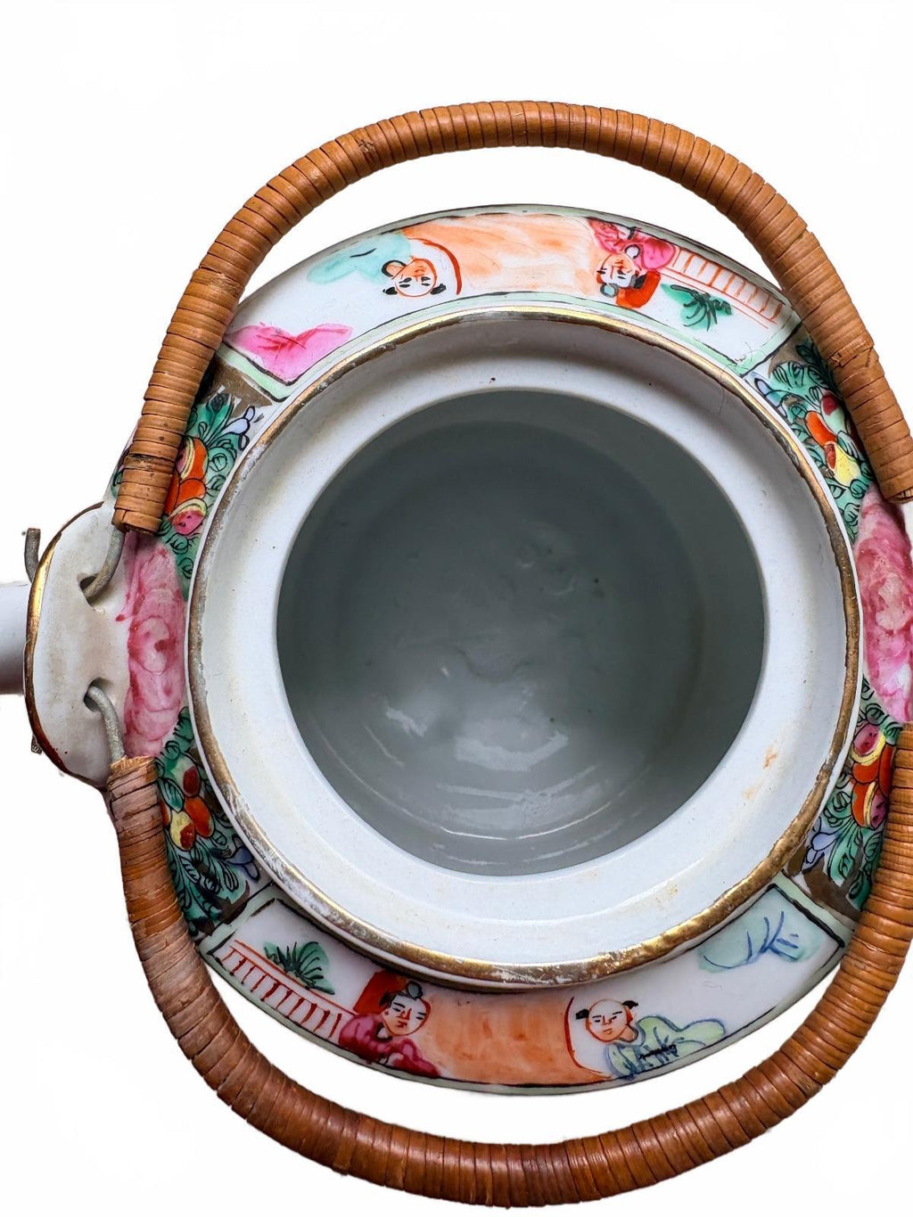 Vintage Chinese Porcelain Teapot with Hand-Painted Floral and Figure Motifs