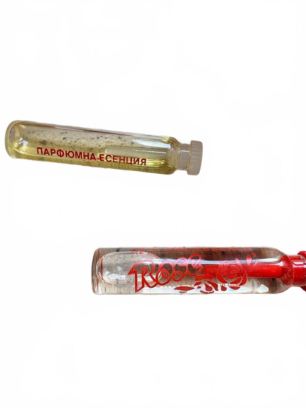 Vintage Bulgarian Wooden Perfume Bottles with Hand-Painted Rose and Folk Motifs