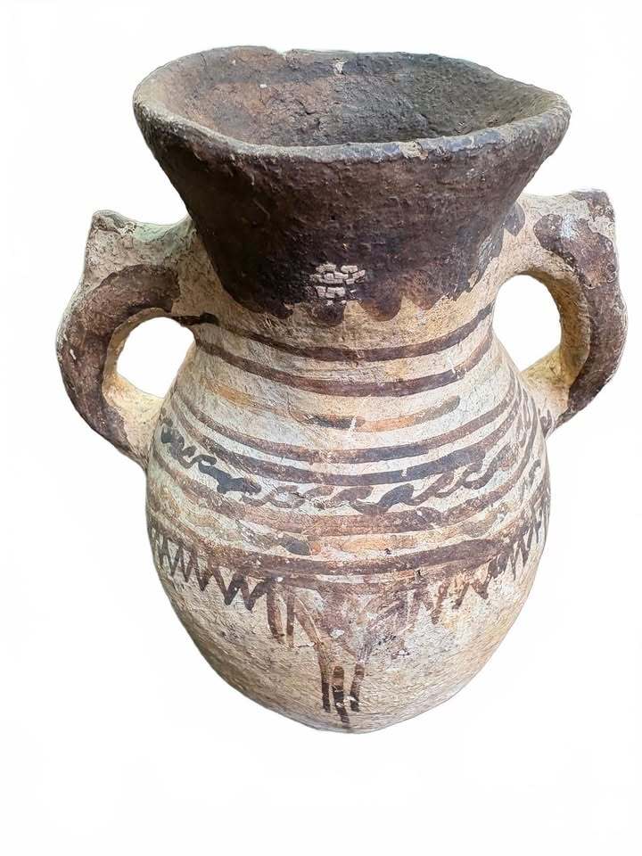 Antique Handcrafted Tribal Pottery Vase with Dual Handles