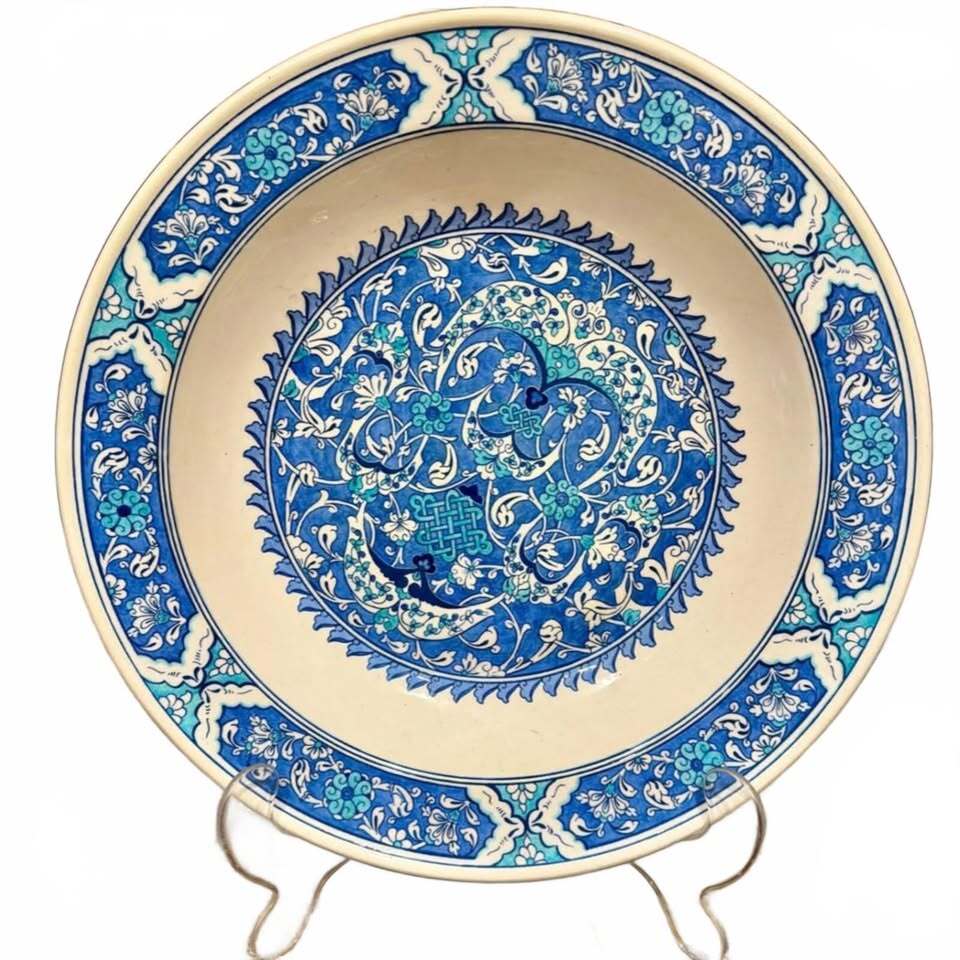 15.5" Large Altın Gini Handmade Iznik Ceramic Decor Plate Turkey Blue Turquoise