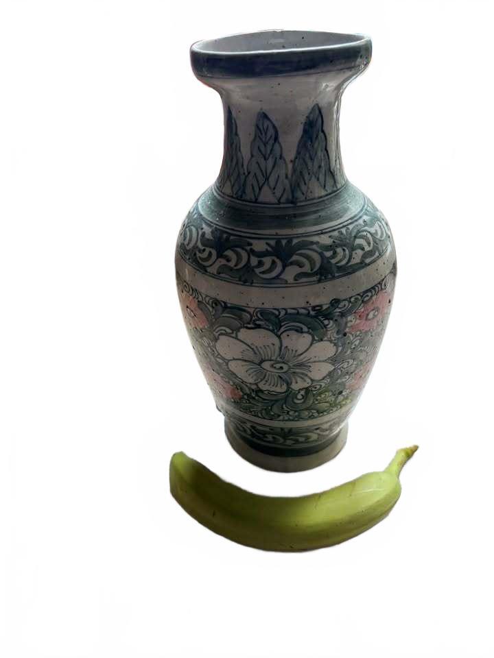 Vintage Green and Pink Floral Ceramic Vase