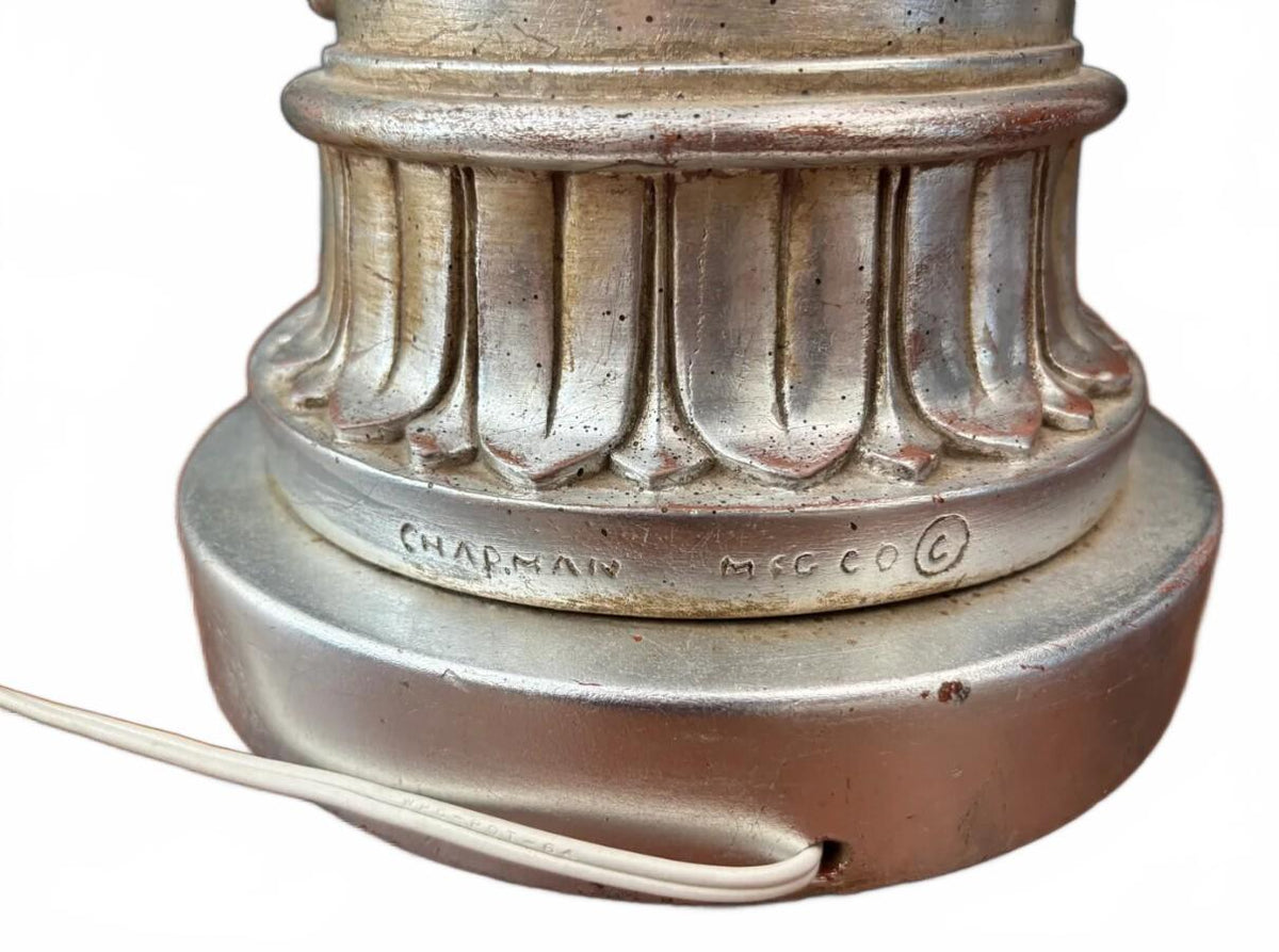 Chapman Mfg Co Vintage Table Lamp with Decorative Silver Base and Beige Pleated-