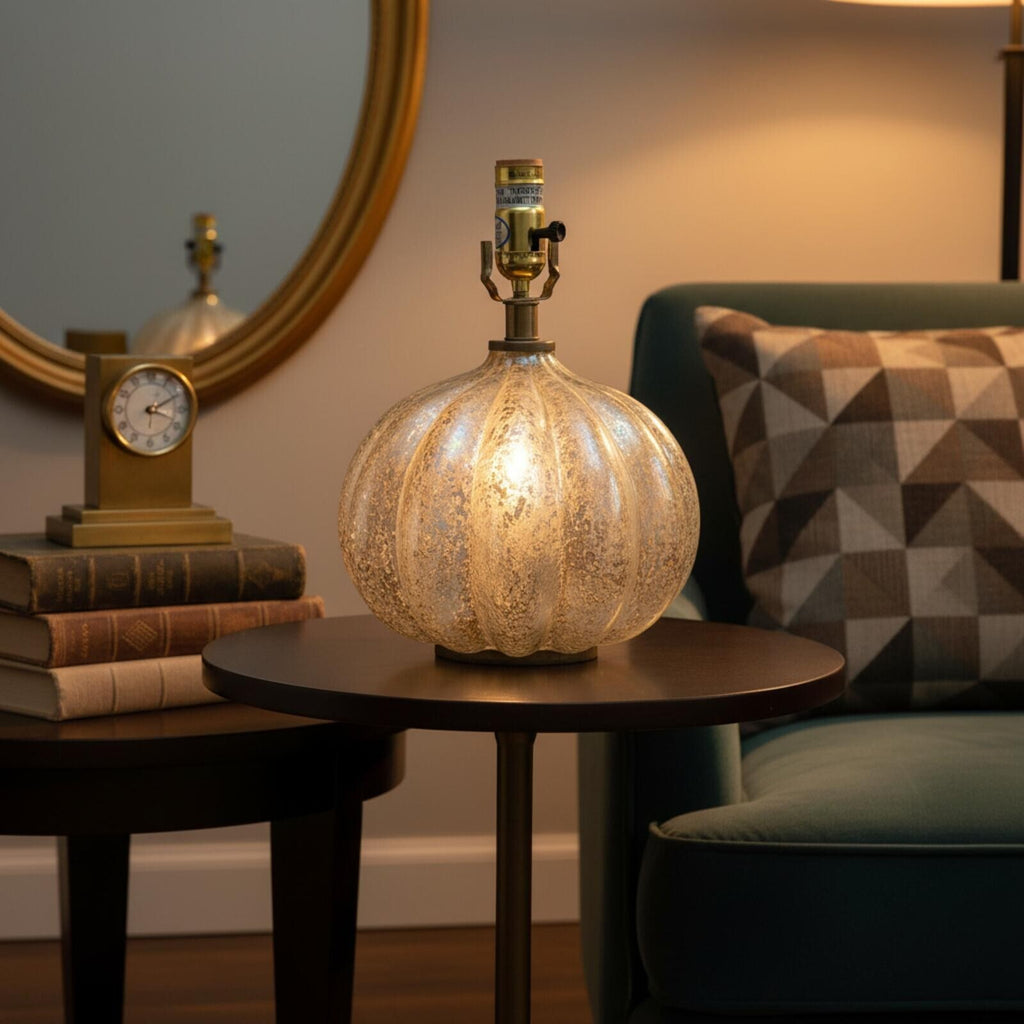 Vintage Pumpkin-Shaped Table Lamp Base with Patina Finish