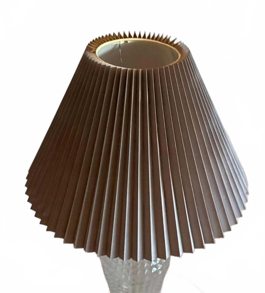 Vintage Glass Table Lamp with Pleated Taupe Shade and Ornate Brass Base