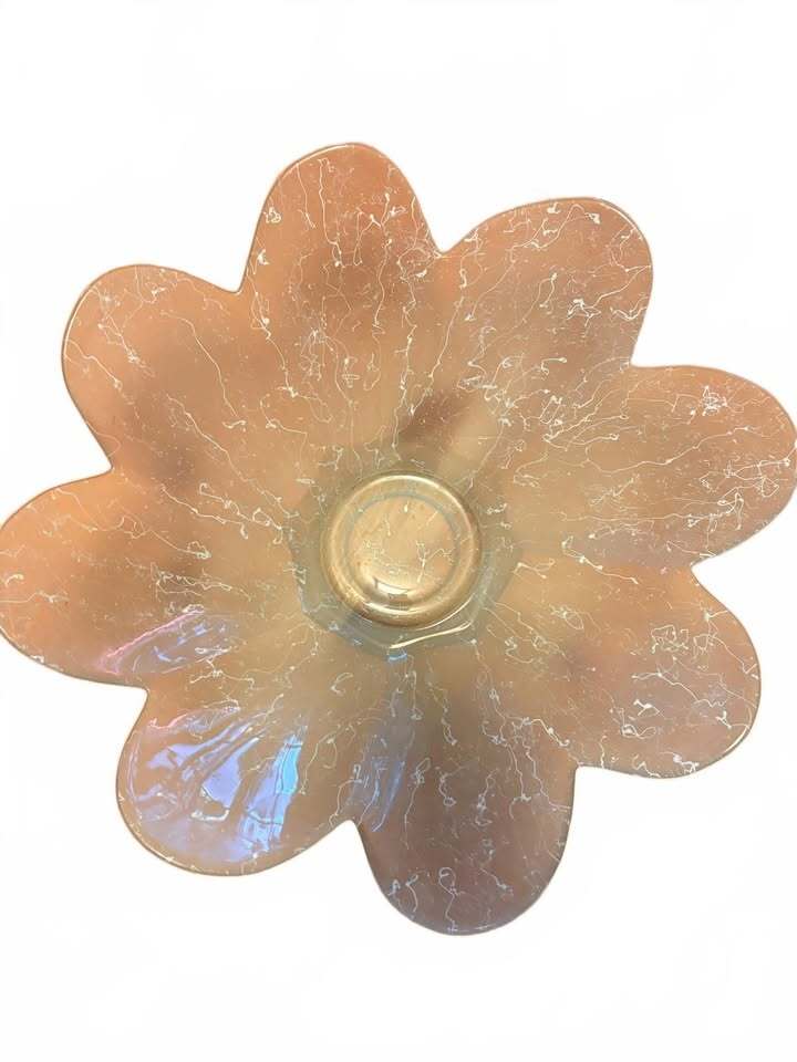 18” Large Design Guild Made in Spain Flower-Shaped Frosted Glass Bowl